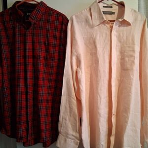 Chaps Red and Pink Cremieax Men's Button Down Shirts, Bundle Of 2